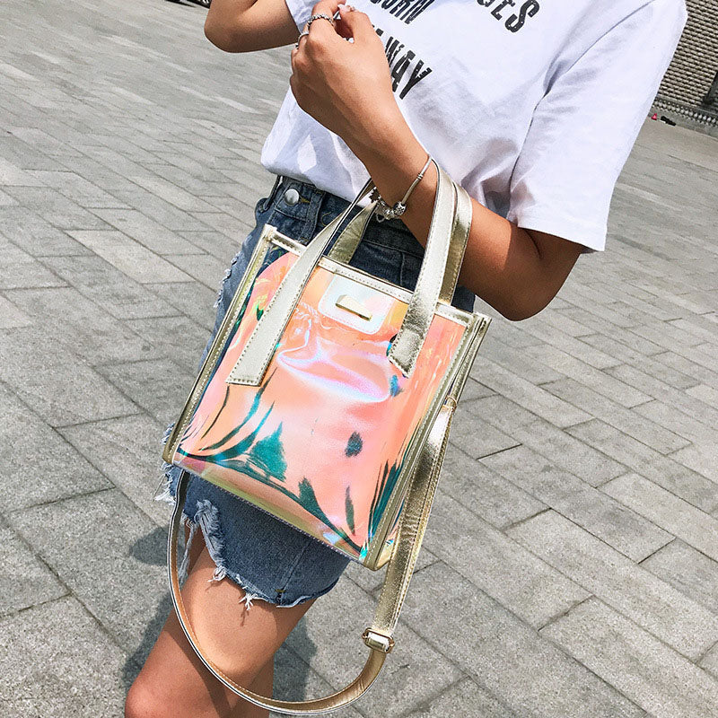 IELGY Summer Korean version jelly bag picture bag trendy transparent bag handbag ins style diagonal shoulder bag shoulder strap design