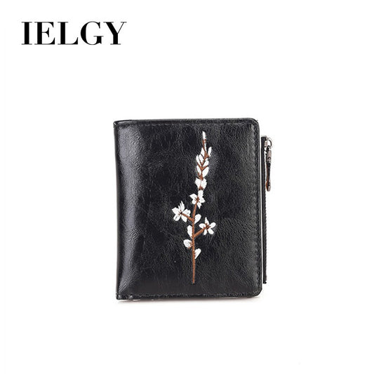 IELGY Vintage ladies short embroidered zip wallet
