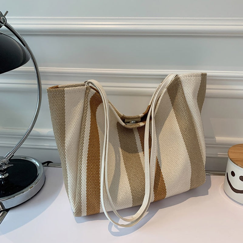 IELGY Canvas Stripe Bag Large Capacity Female Bag Trend Summer Simple