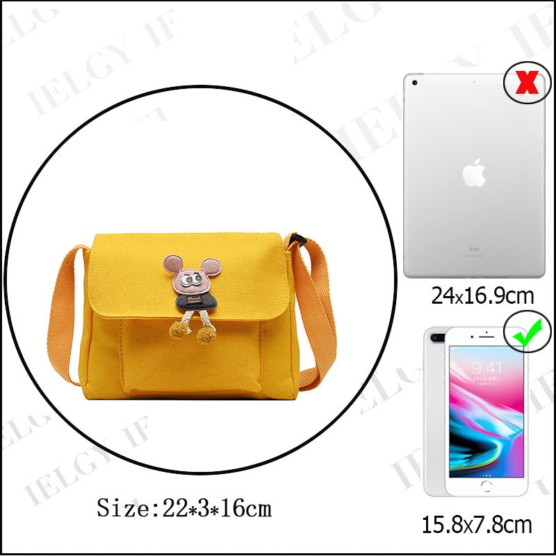IELGY Korean version canvas bag multi-color optional all-match yellow shoulder bag cartoon crossbody Bag women small fresh