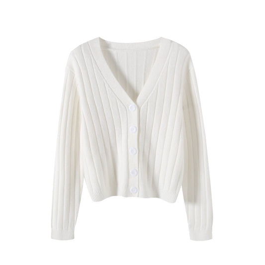 IELGY fashion solid color button outer loose long-sleeved v-neck knitted cardigan women