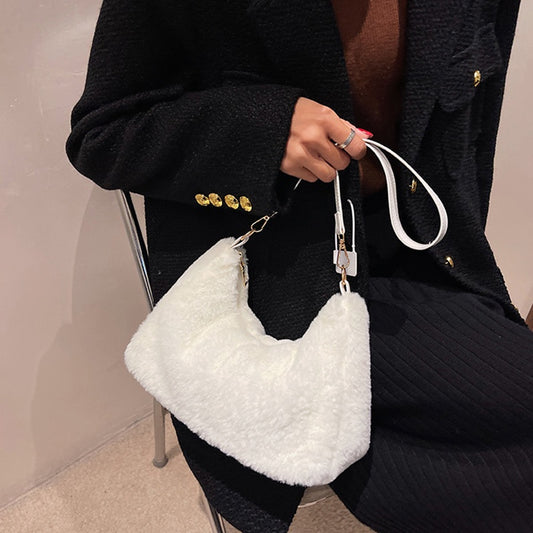 IELGY light and smooth zipper ladies plush solid color shoulder bag