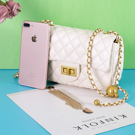 IELGY classic lock diamond chain crossbody handbag small golden ball decoration