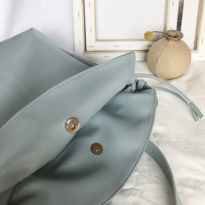 IELGY Solid color drawstring bucket bag shoulder bag big soft pu