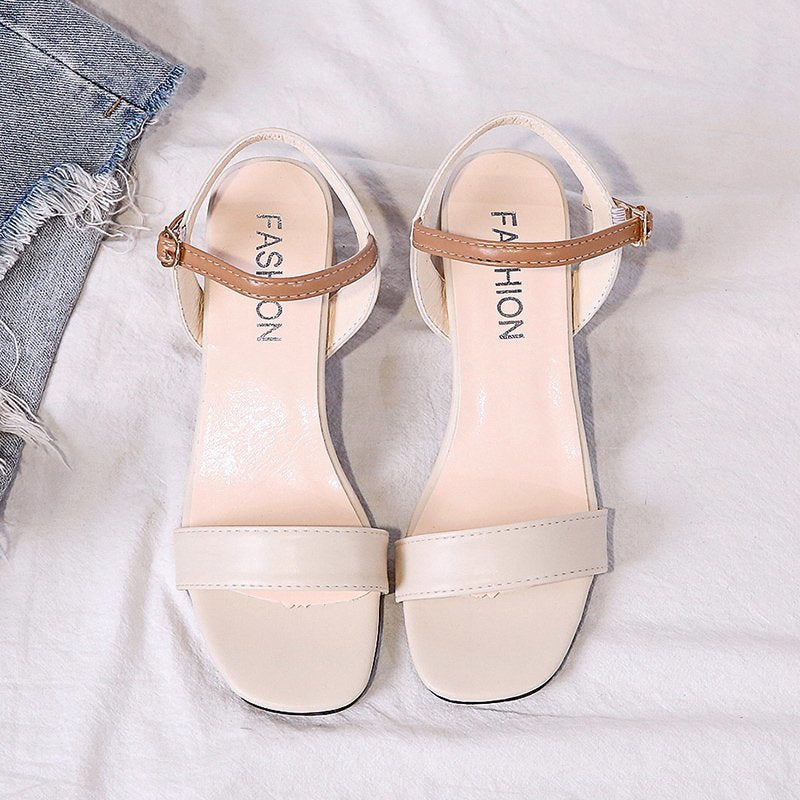 IELGY all-match buckle belt thick heel mid-heel open toe Korean style sandals women