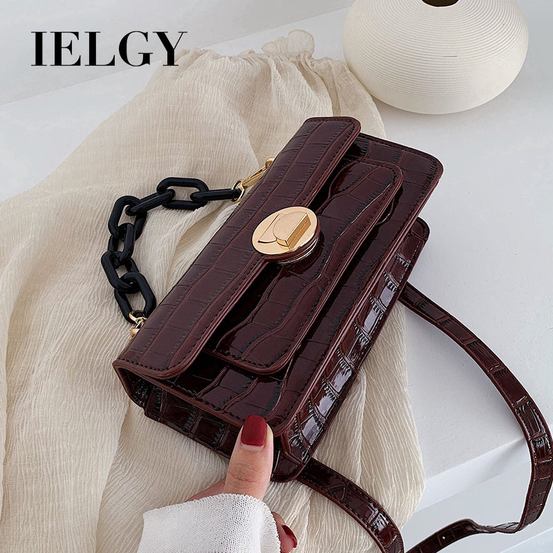 IELGY One-shoulder handbags fashion crocodile pattern wild retro Messenger small square bag female