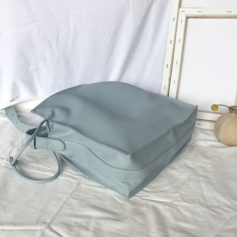 IELGY Solid color drawstring bucket bag shoulder bag big soft pu