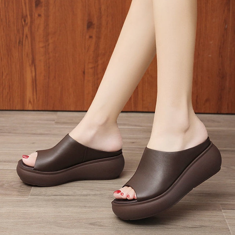 IELGY Comfortable Slippers Women's Outing Wedge Fish Mouth Korean Large Size