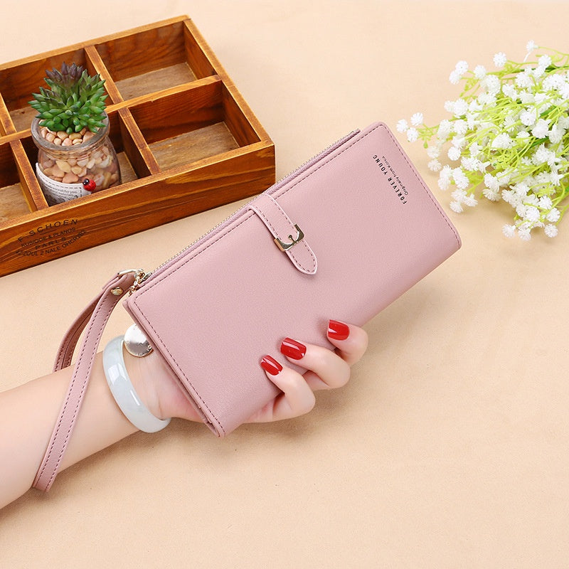 IELGY Simple Atmosphere Women's Wallet Korean Solid Color Large Capacity Wristlet