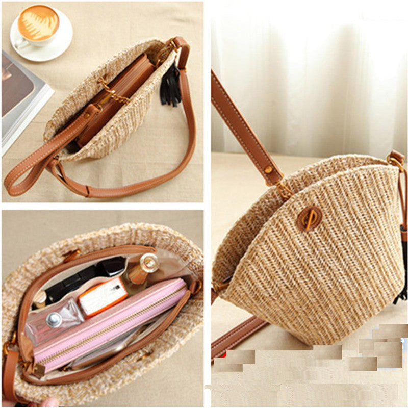 Straw bag vacation bag shoulder rattan bag