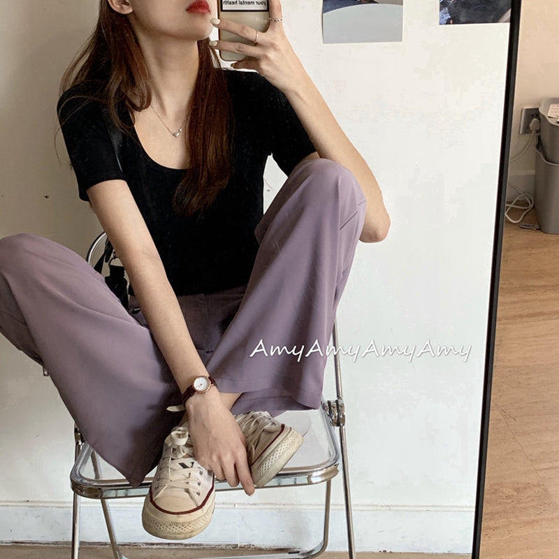 IELGY Summer purple women's wide trousers purple Wide-legged Pants