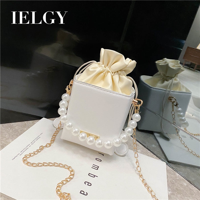 IELGY Small square bag female fashion western style popular all-match pearl portable chain messenger bag