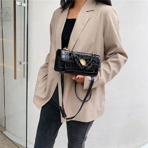 IELGY One-shoulder handbags fashion crocodile pattern wild retro Messenger small square bag female