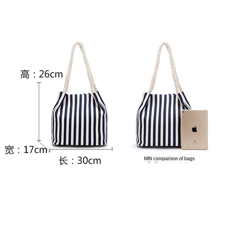 IELGY summer creative print striped one-shoulder cotton bag storage bag European and American fashion female bag