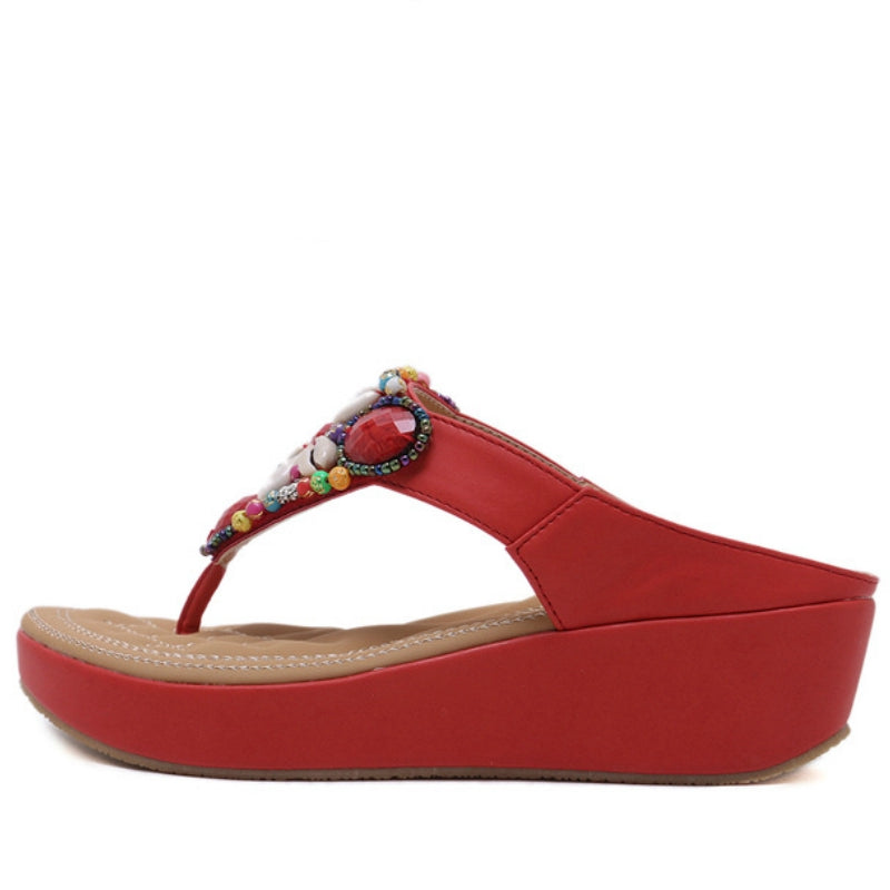 IELGY Large size sandals women leisure beach bohemian beaded 5cm wedge