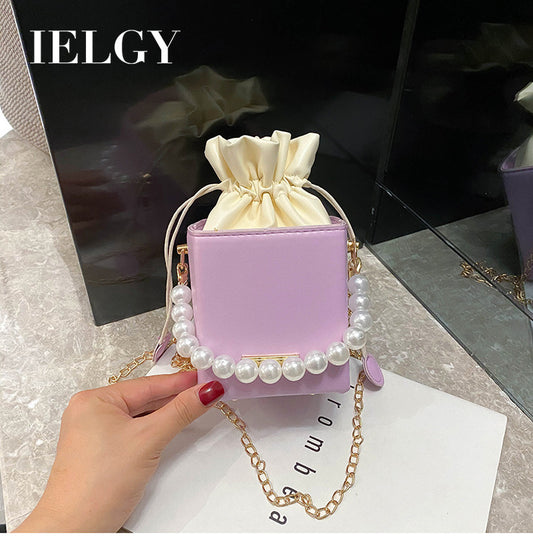 IELGY Small square bag female fashion western style popular all-match pearl portable chain messenger bag