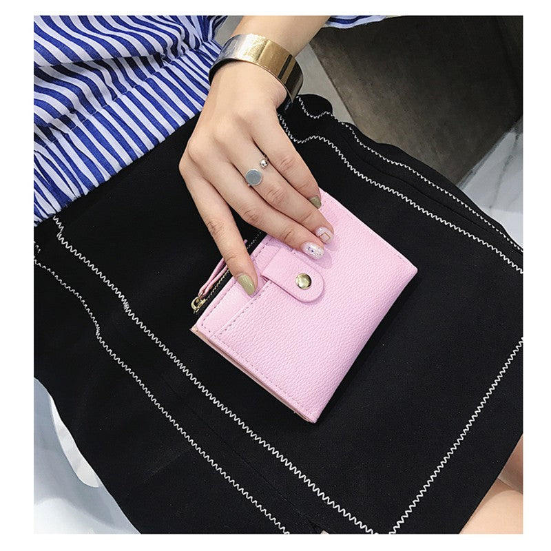 Short wallet female wild small fresh zipper wallet Korean version of the buckle