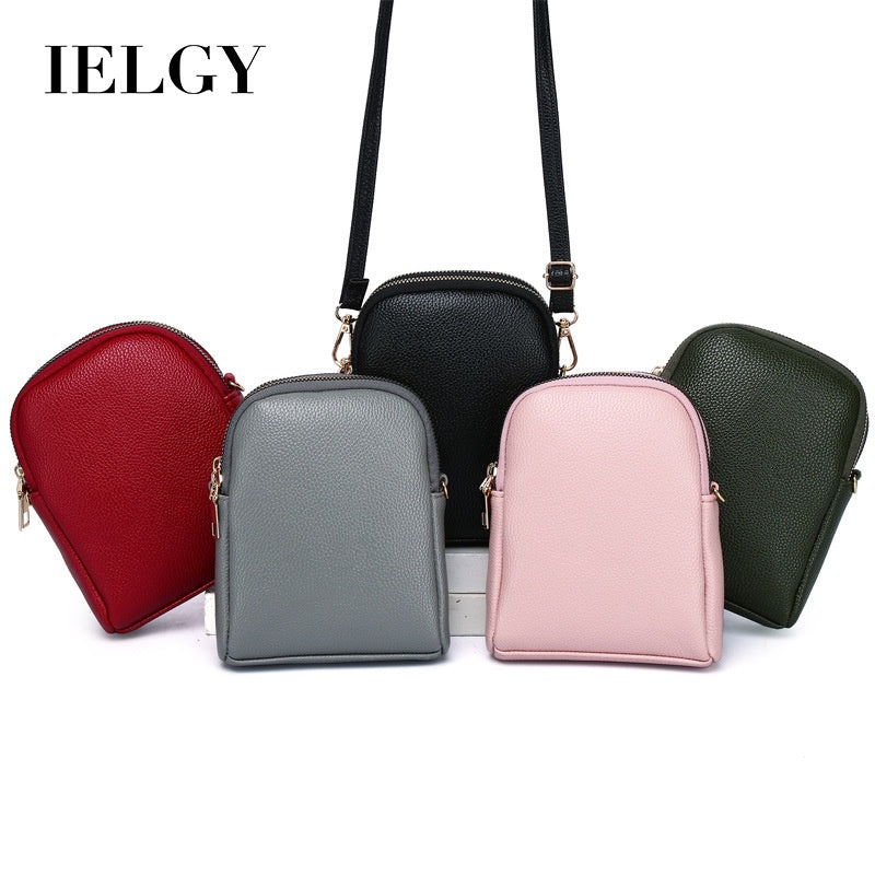 IELGY New contrast color small round bag lychee pattern one-shoulder messenger mobile phone bag for women