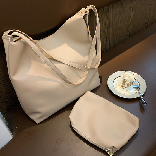IELGY Women's bag Soft leather All-match PU Apricot One-shoulder Large capacity Black Portable