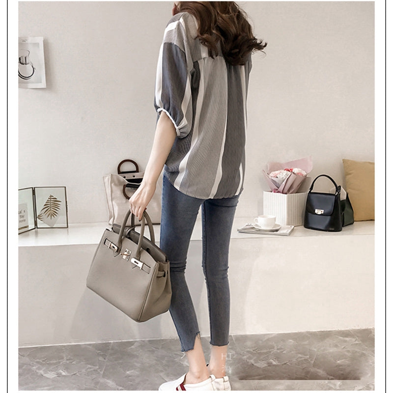 IELGY Women's loose color matching striped shirt