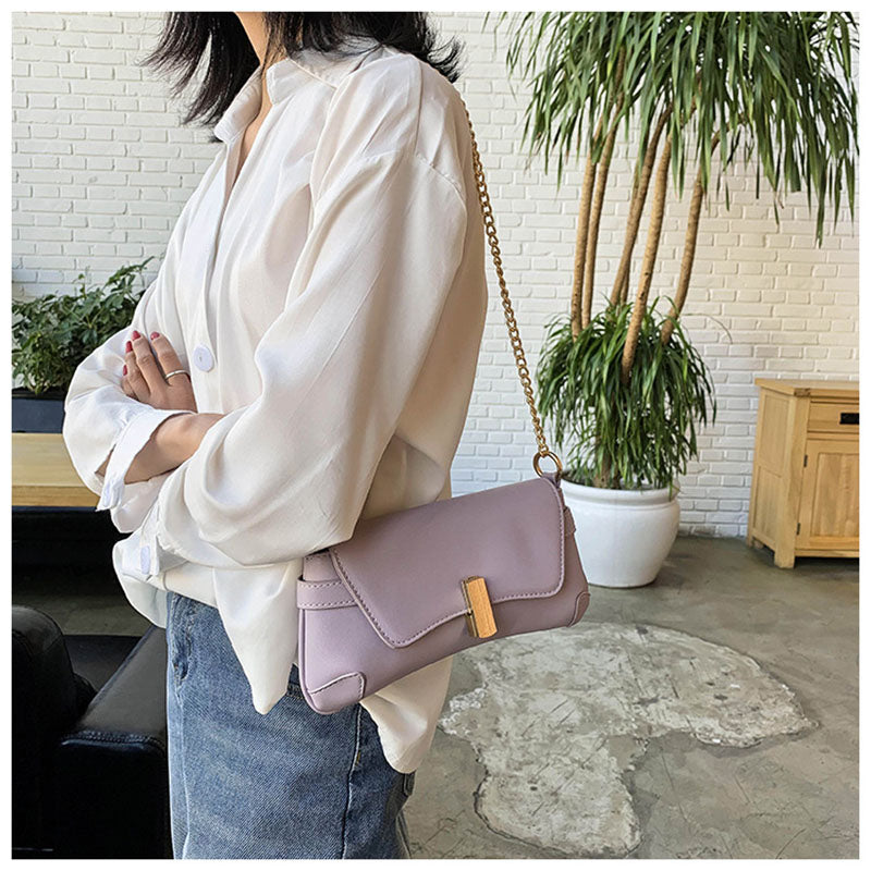 IELGY Casual One shoulder Solid color Commuting Fashion PU White Women's messenger bag Chain