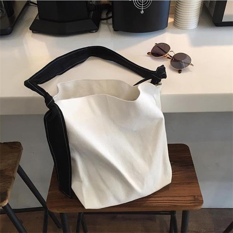 IELGY Solid color shopping bag shoulder diagonal canvas bag large capacity bag