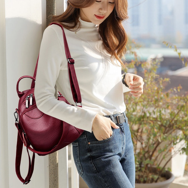 IELGY women's fashion anti-theft multifunctional large capacity soft leather backpack