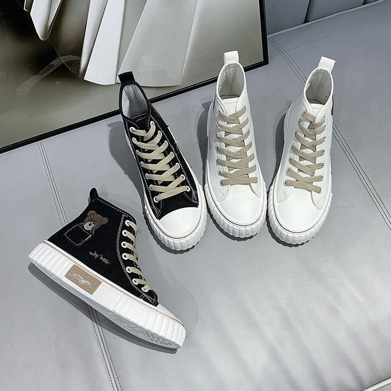 IELGY fashion high-top canvas shoes female Korean style college style cute ins street shooting