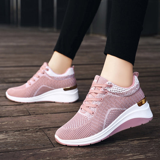 IELGY wedge heel lace casual platform lightweight running sneakers women