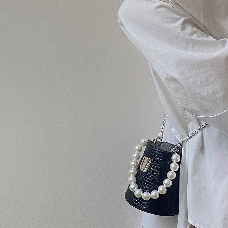 IELGY niche cylinder pearl chain elegant crossbody mini bag