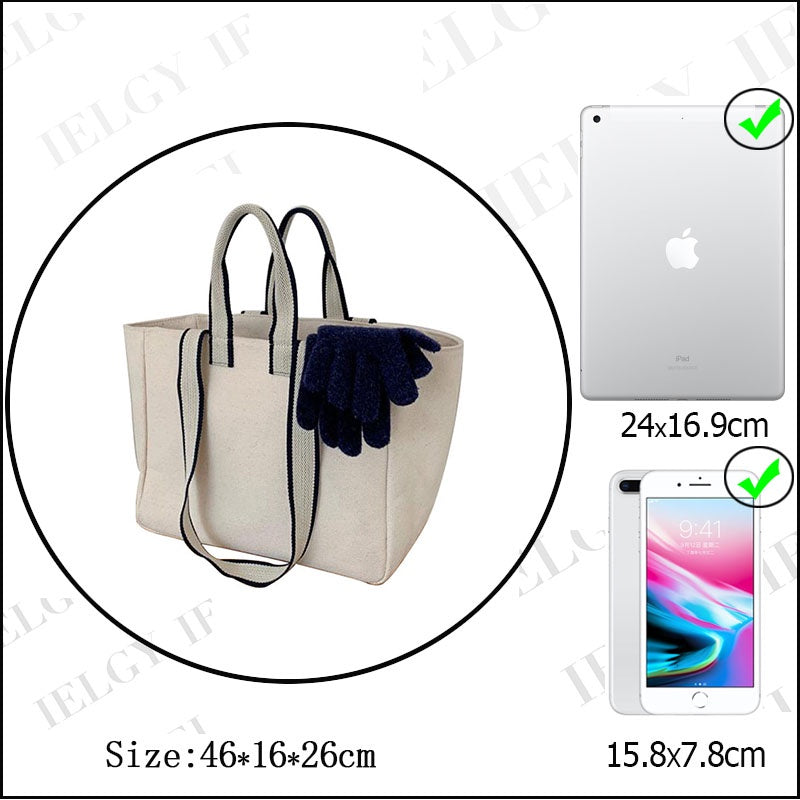 IELGY Women's bag versatile large capacity black fashionable one shoulder simple casual portable canvas