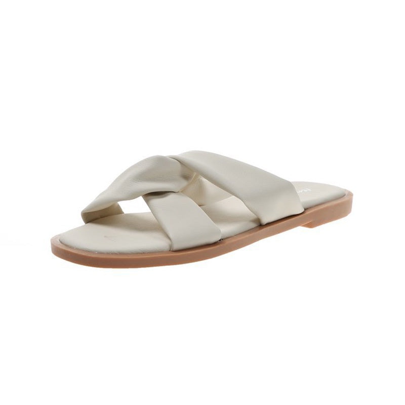 IELGY cross strap Korean woven surface all-match flat bottom women's slippers