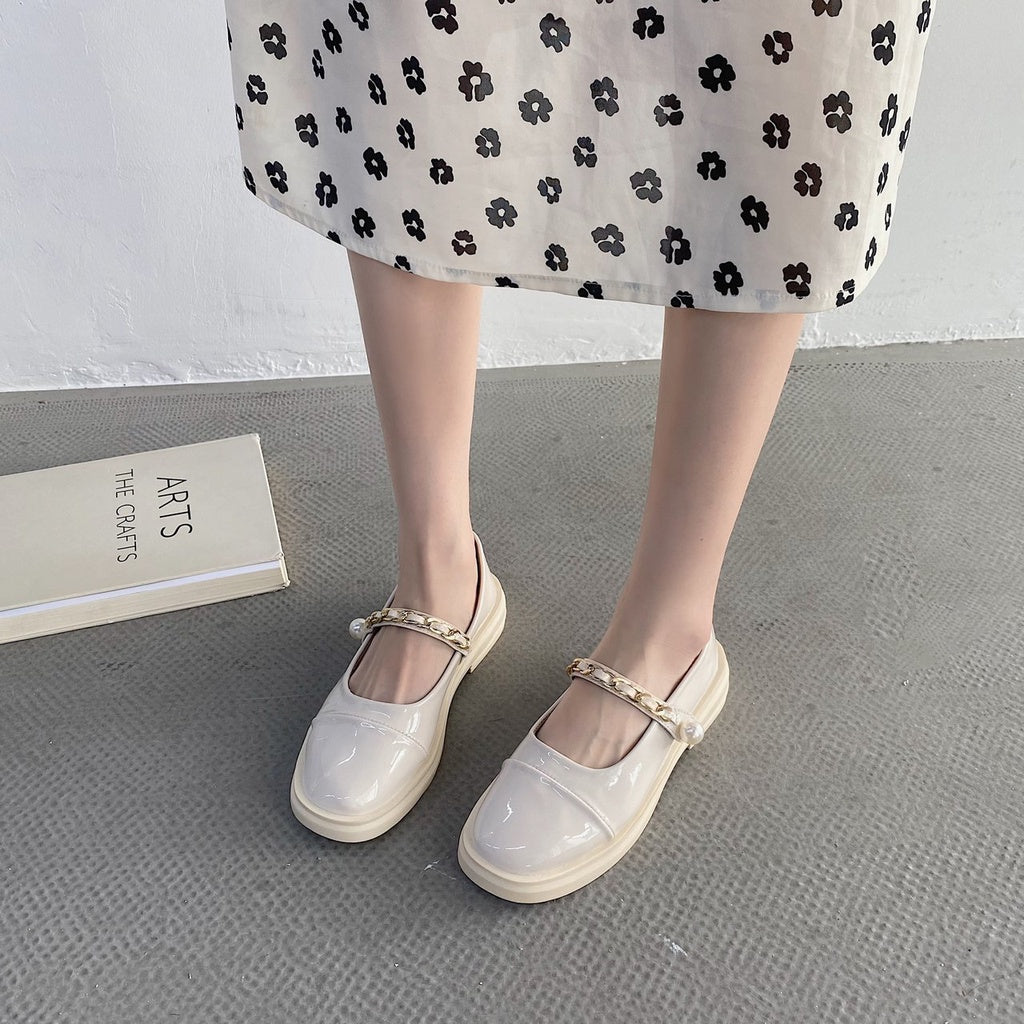 IELGY Thick-soled British style small leather shoes women shoes Mary Jane jk love beanie black single shoes