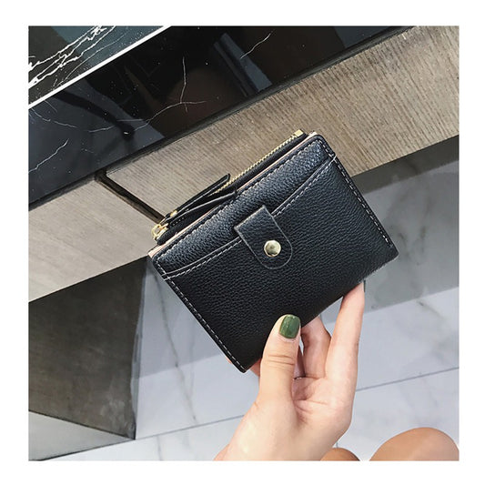 Short wallet female wild small fresh zipper wallet Korean version of the buckle