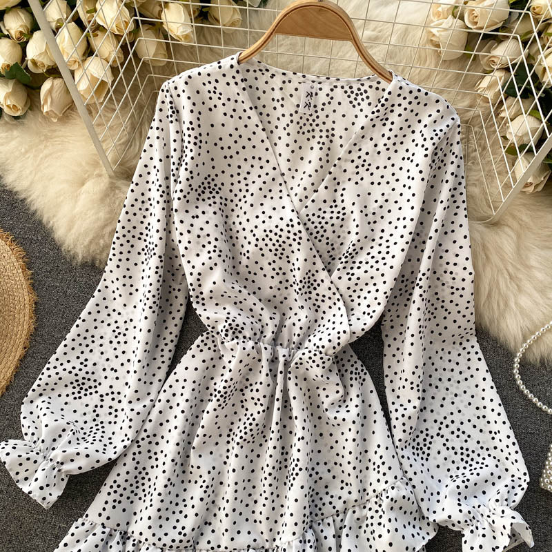 IELGY Irregular Vacation Slim Short Woman's dress Ruffle Casual Fashion Sweet Polka dot