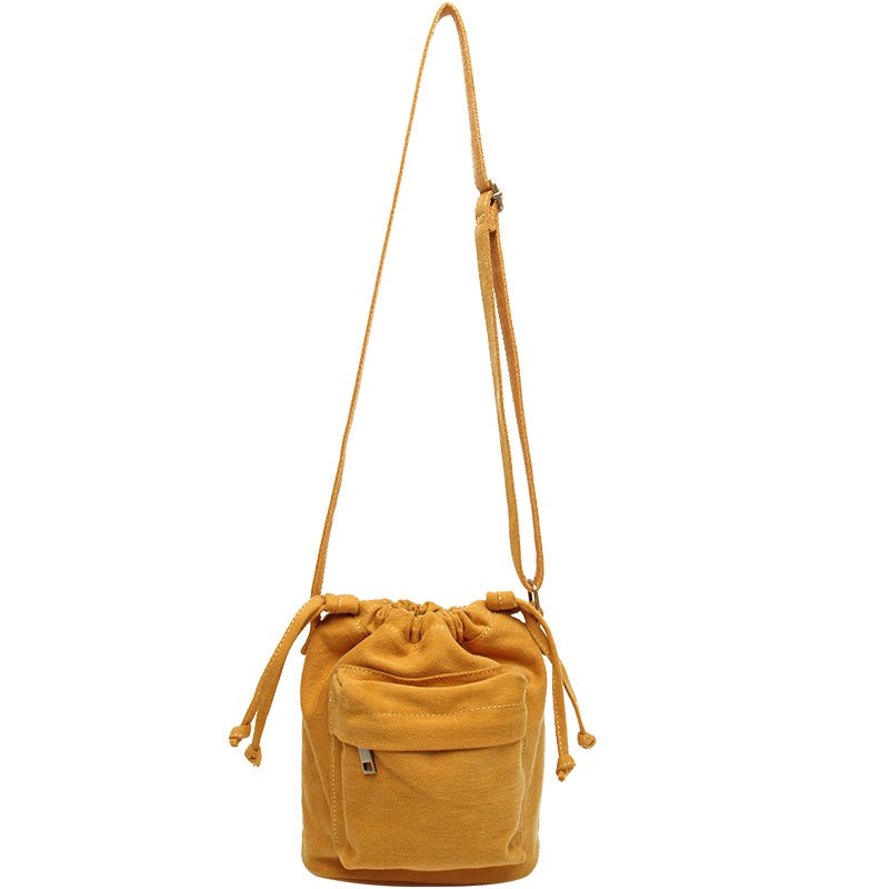 IELGY Korean version Women's bag multi-color optional large capacity canvas drawstring zipper crossbody bucket bag shoulder bag small cloth bag