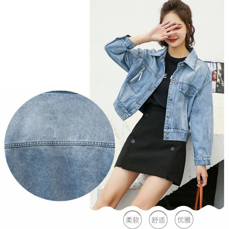 IELGY fashion denim jacket female port style short denim jacket loose bf all-match top