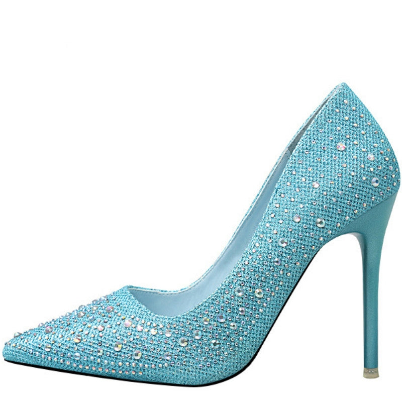 IELGY Women's fashion sweet and elegant 11cm stiletto heels with pointed diamond wedding shoes