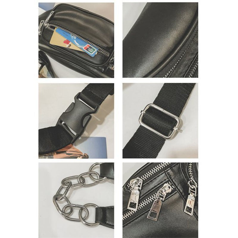 IELGY Diagonal personality leisure chain chest pockets