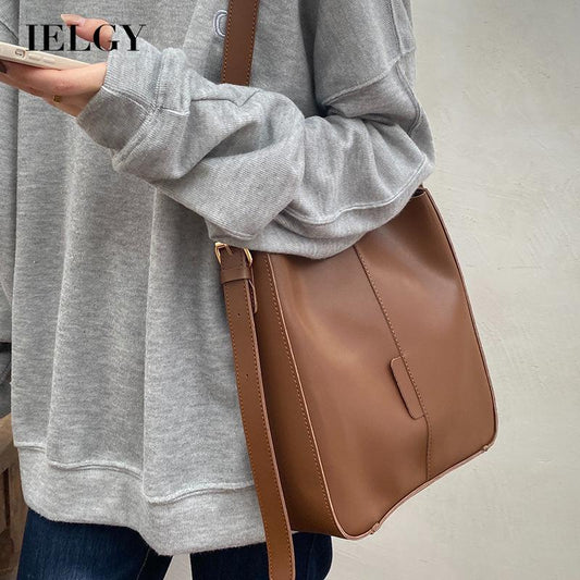 IELGY women's all-match large capacity adjustable messenger bucket bag