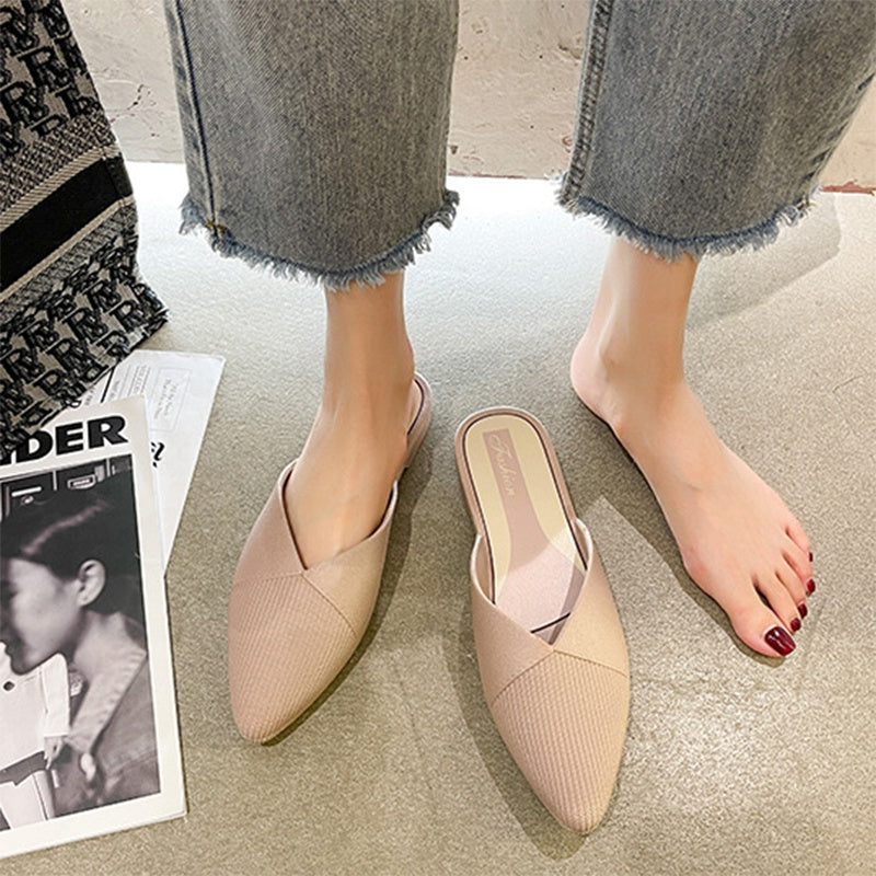 IELGY casual Korean style solid color fashion outer wear Baotou slippers