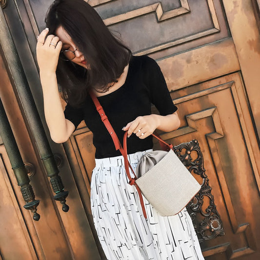 IELGY canvas  stitching bucket bag with handbag Fashion