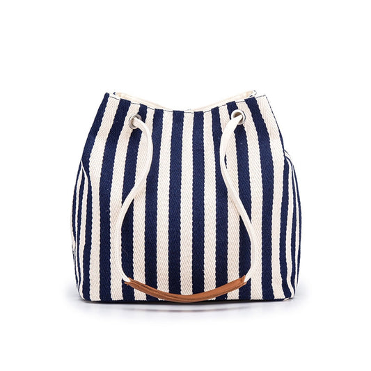IELGY European and American striped canvas simple canvas bag Small fresh striped shoulder bag Messenger handbag