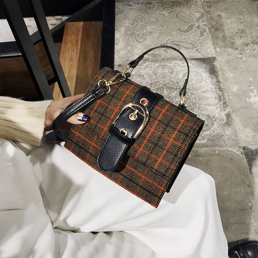 IELGY Women's bag portable all-match one shoulder lock plaid fashion casual square crossbody