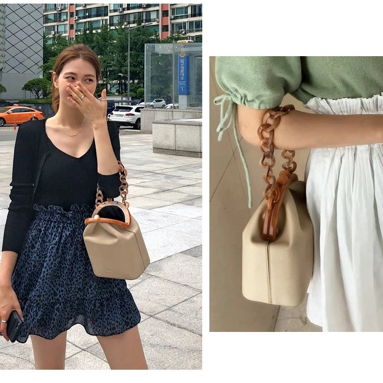 IELGY Acrylic Clip Bucket Bag Thick Chain Tote Shoulder Bag