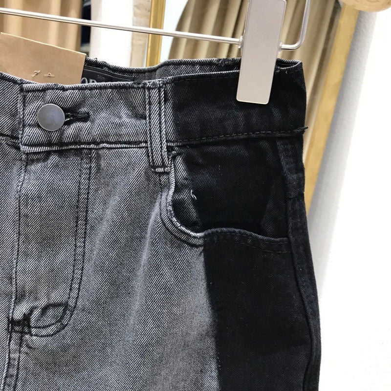 IELGY high-waist slim denim skirt versatile color contrast design