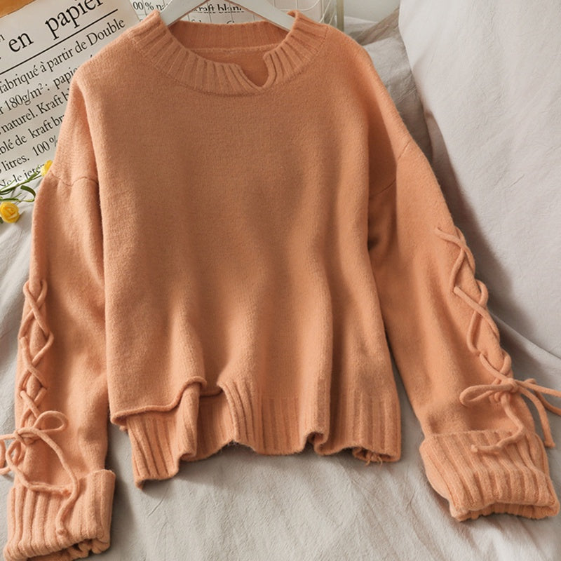 IELGY drawstring long-sleeved loose solid color pullover women