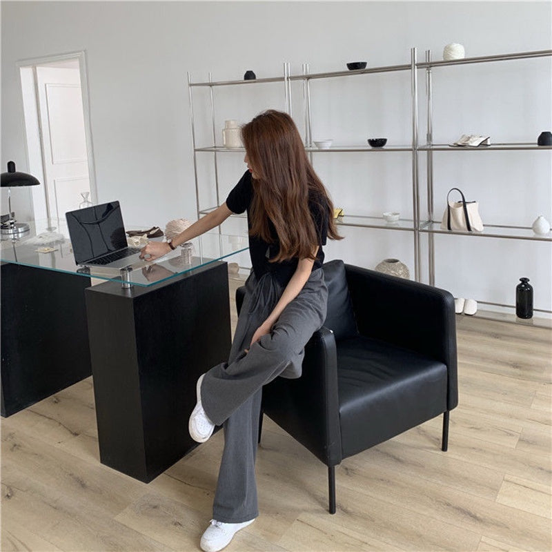 IELGY gray suit pants women thin loose wide-legged high-waist casual trousers trend