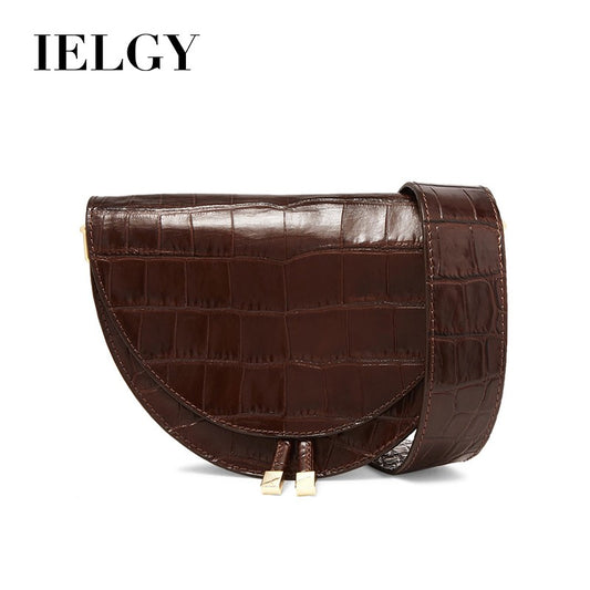 IELGY Korean crocodile pattern wide shoulder strap Messenger bag semicircle