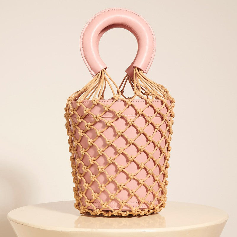 IELGY Fishing net bucket bag hand-woven rope grid hand bag